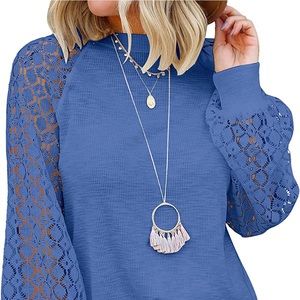 Women’s Long Sleeve Top, with lace sleeves, NEW, Blue, small